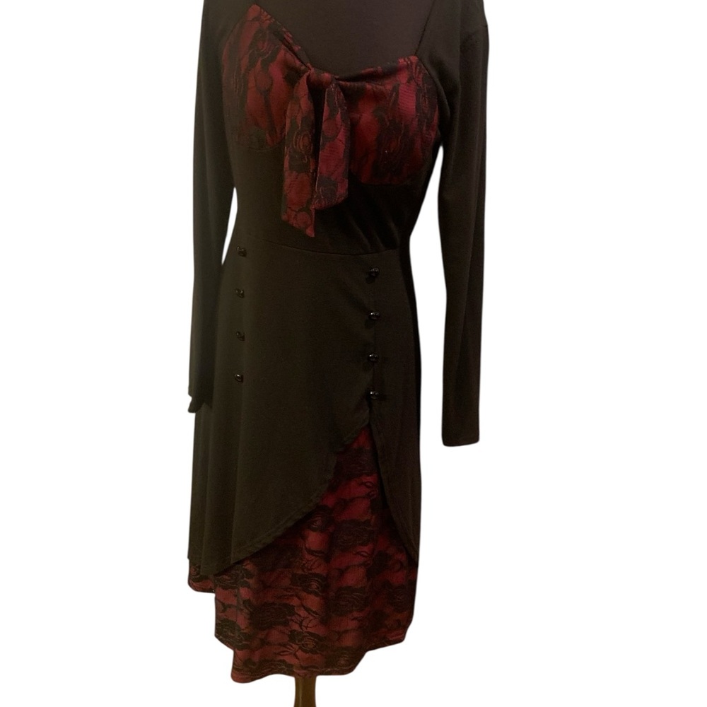 Cellabie Chic Long Sleeve Black and Red Lace Dress